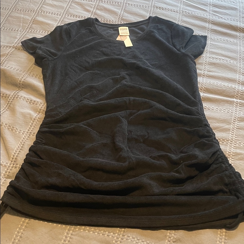 PINK Victorias Secret Black Ruched Terry Dress